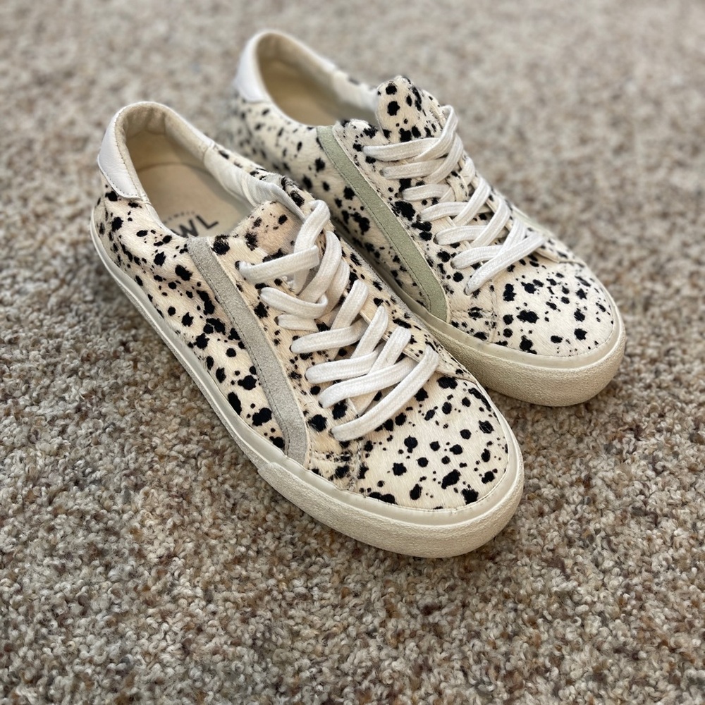 Madewell Sidewalk Splatter Painted Calf Hair White Black  Sneakers Size 7.5